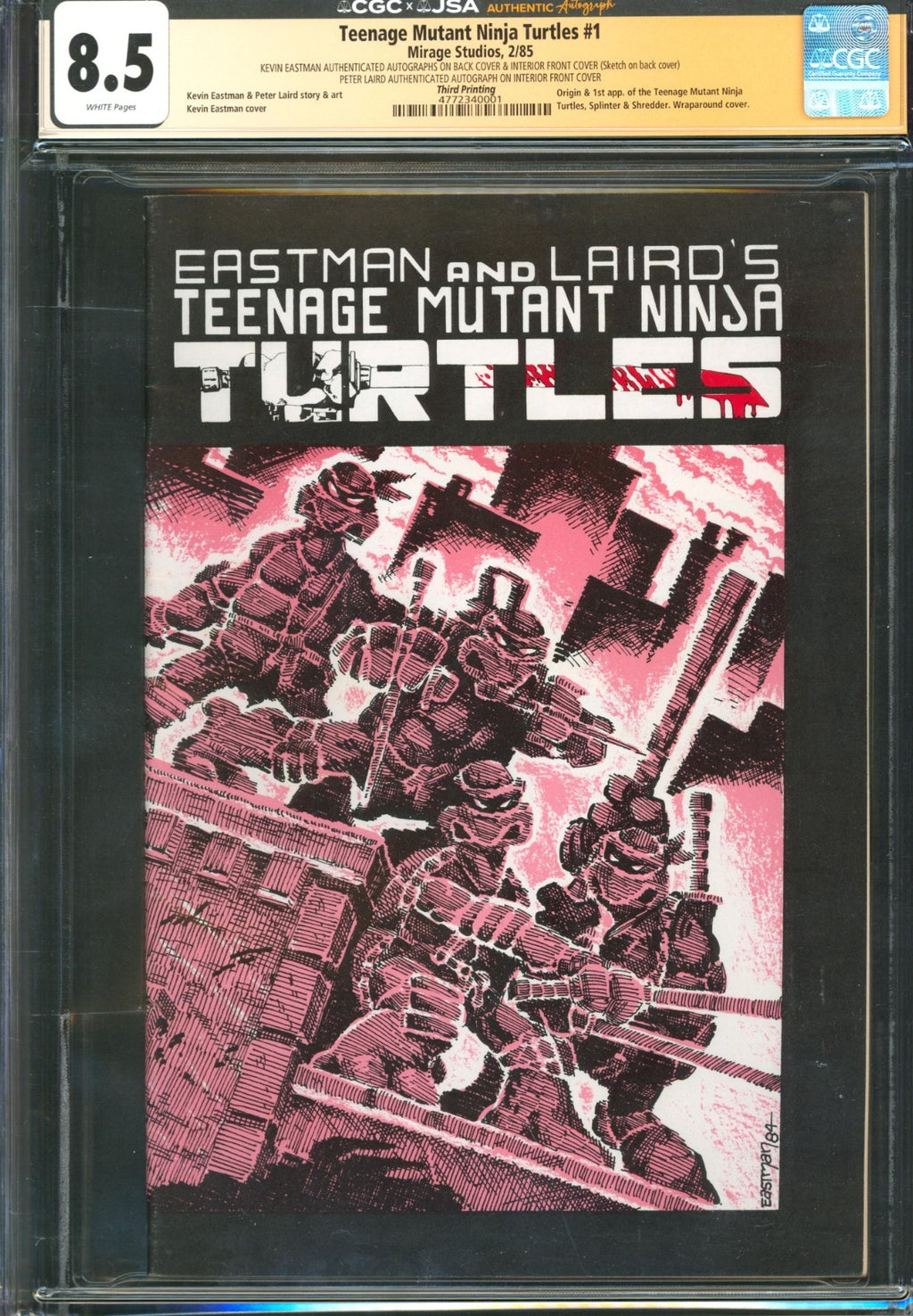 Teenage Mutant Ninja Turtles #1 CGC 8.5 Mirage 1985 3rd Printing Signed Sketched