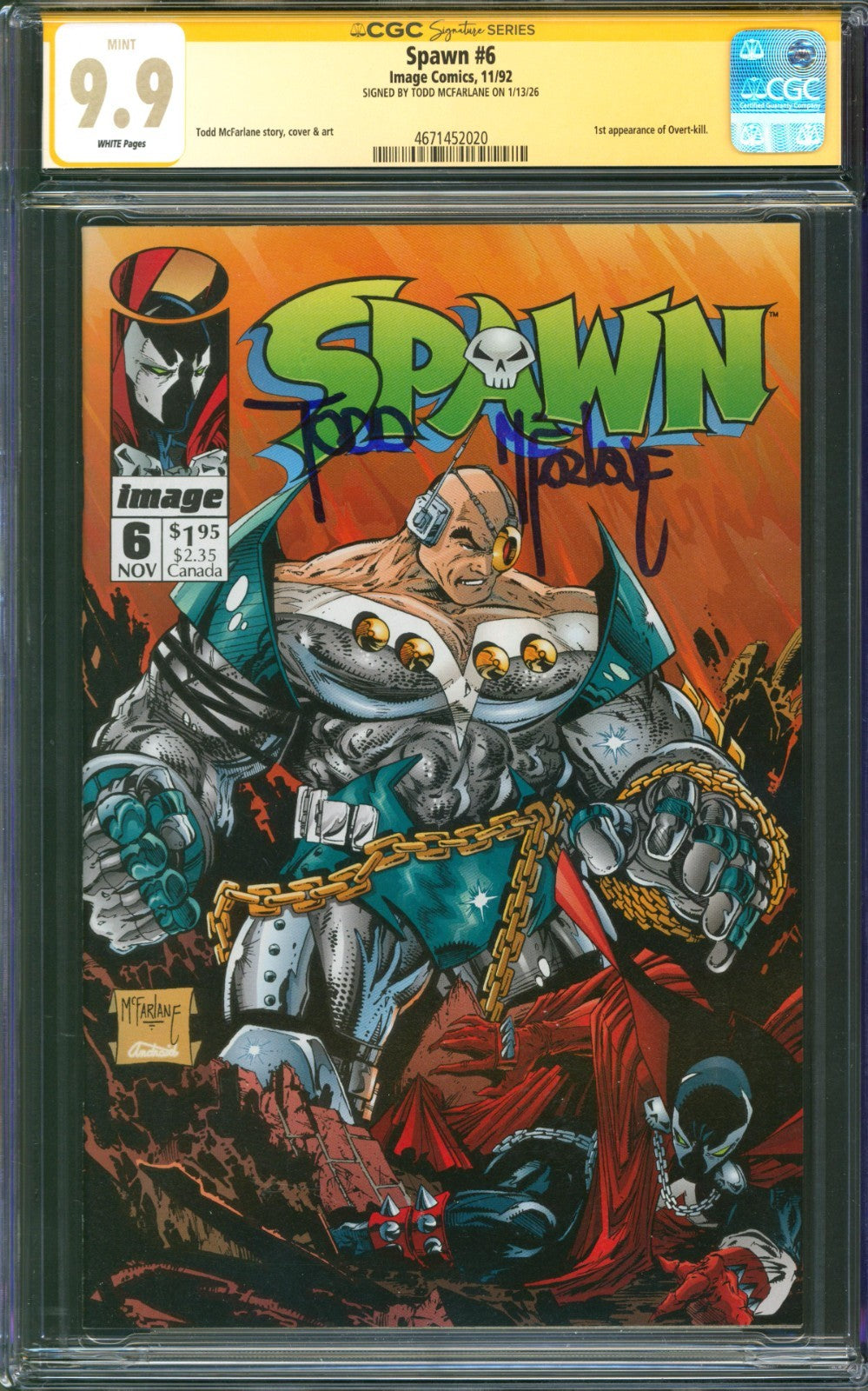 Spawn #6 CGC 9.9 Image Comics 1992 Todd McFarlane Signed Single Highest Graded