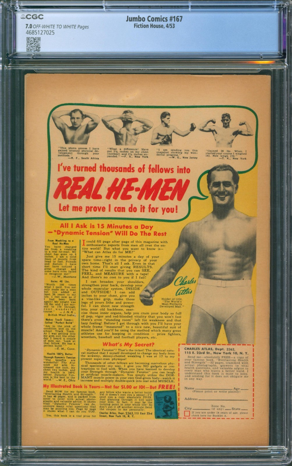 Jumbo Comics #167 CGC 7.0 Fiction House 1953 Last Issue Sheena