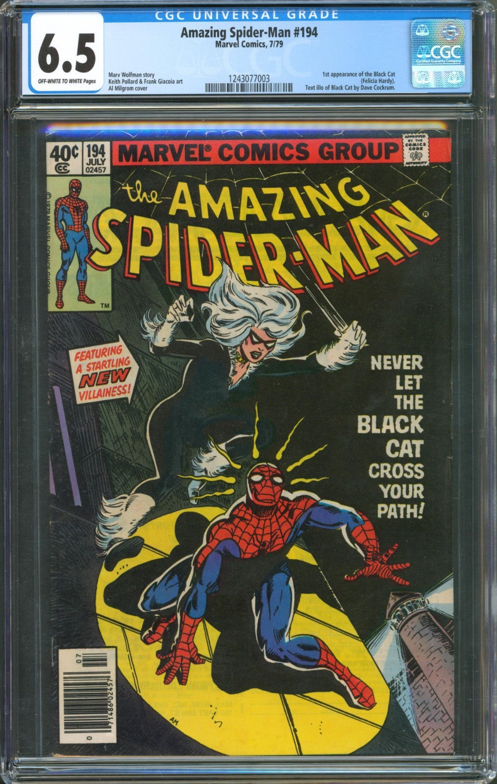 Amazing Spider-Man #194 CGC 6.5 Marvel Comics 1979 Newsstand 1st Black Cat