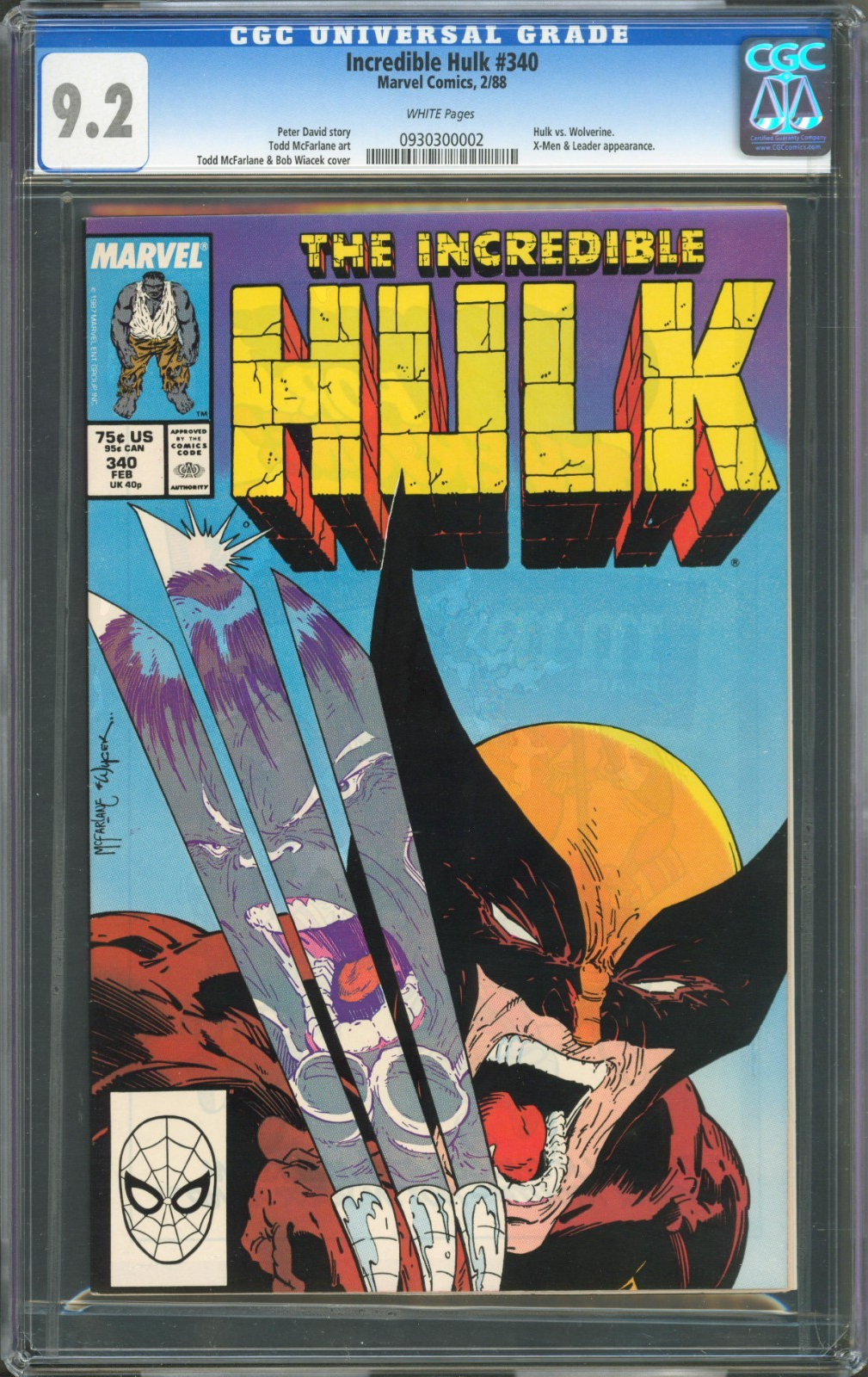 Incredible Hulk #340 CGC 9.2 Marvel Comics 1988 White Pages Hulk vs. Wolverine