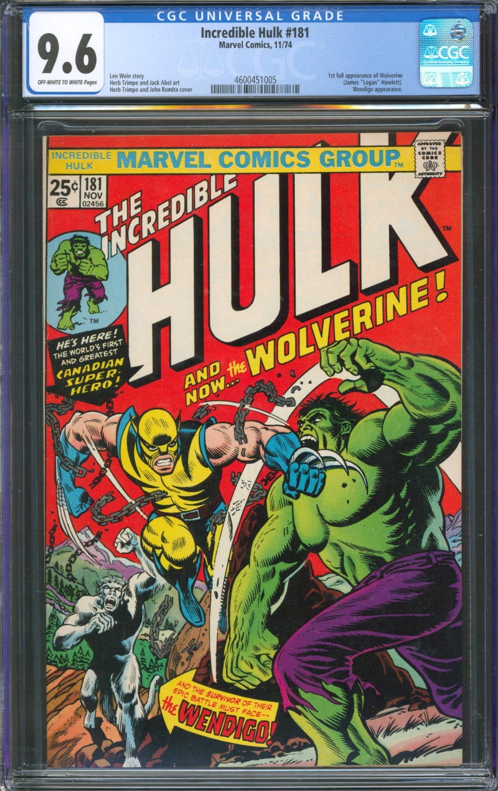 Incredible Hulk #181 CGC 9.6 Marvel Comics 1974 1st Appearance of Wolverine