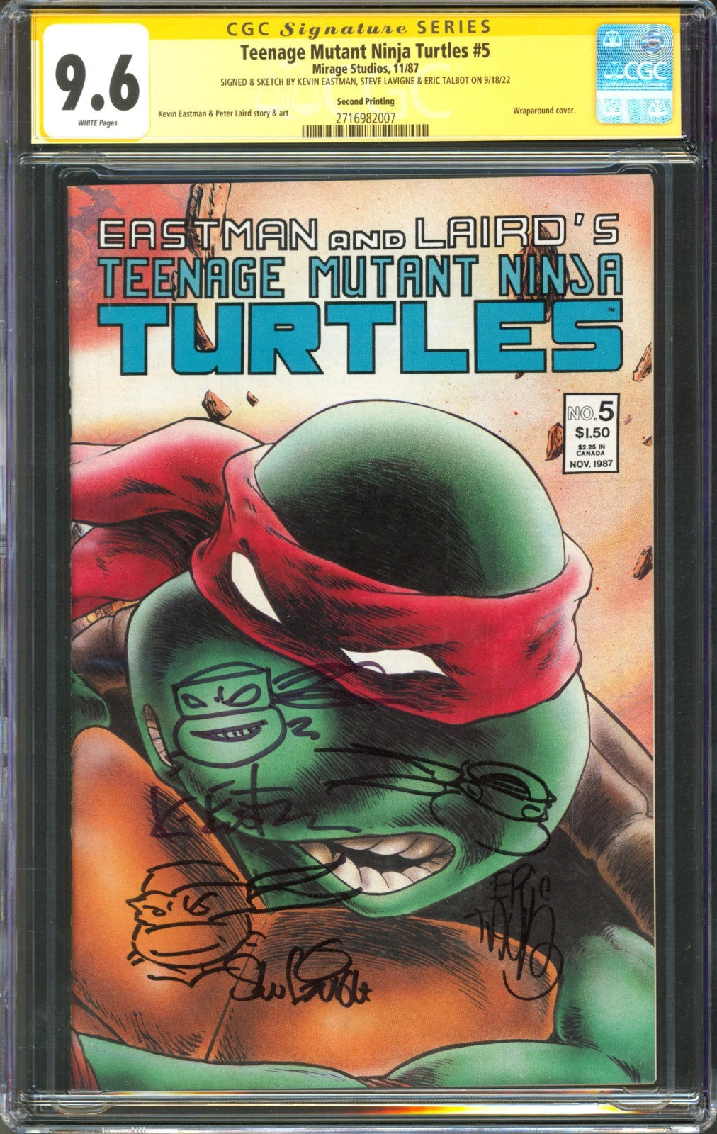 Teenage Mutant Ninja Turtles #5 CGC 9.6 Mirage 1987 2nd Print Signed & Sketched