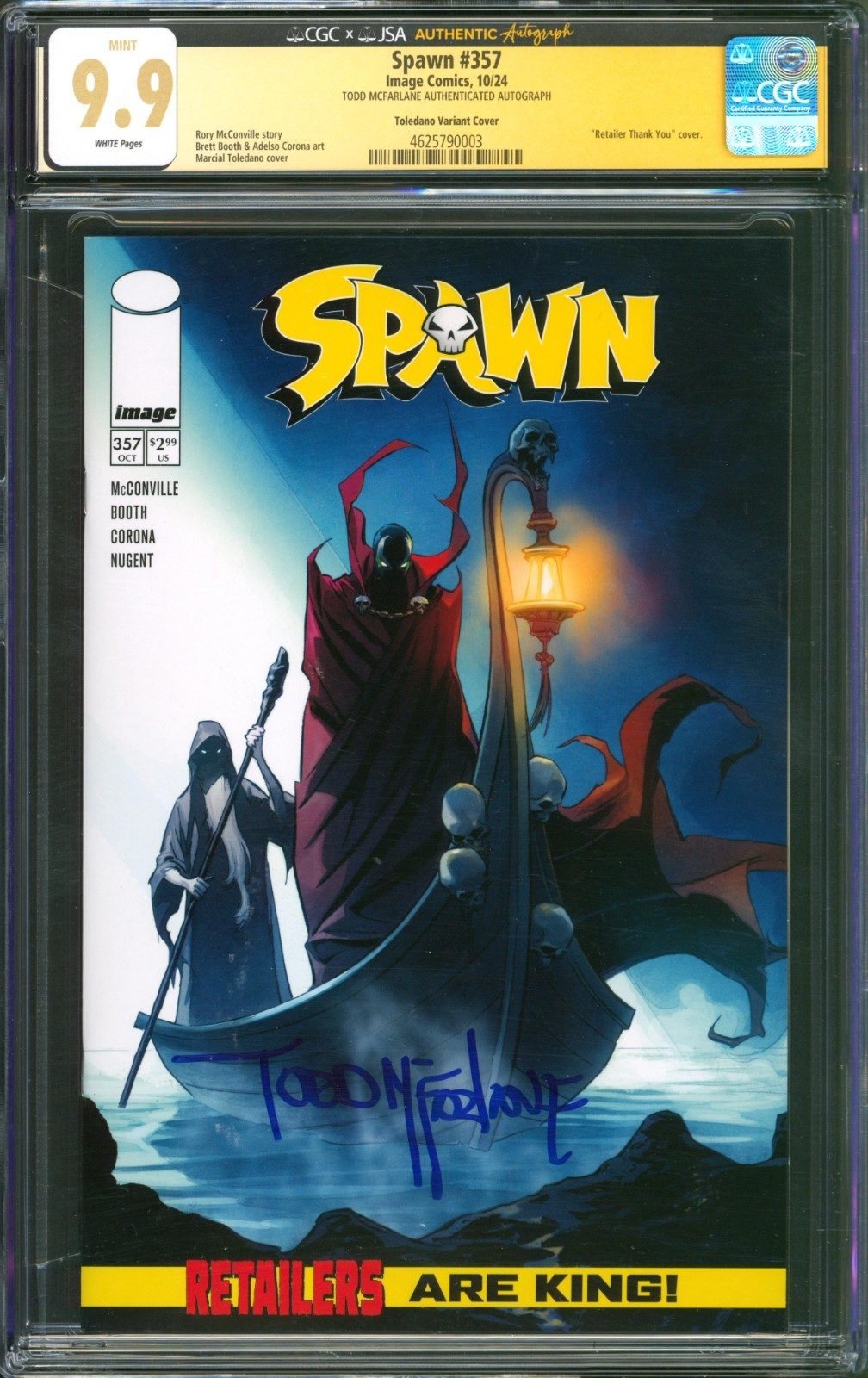 Spawn #357 CGC 9.9 Image 2024 Todd McFarlane Signed Toledano Retailer Thank You