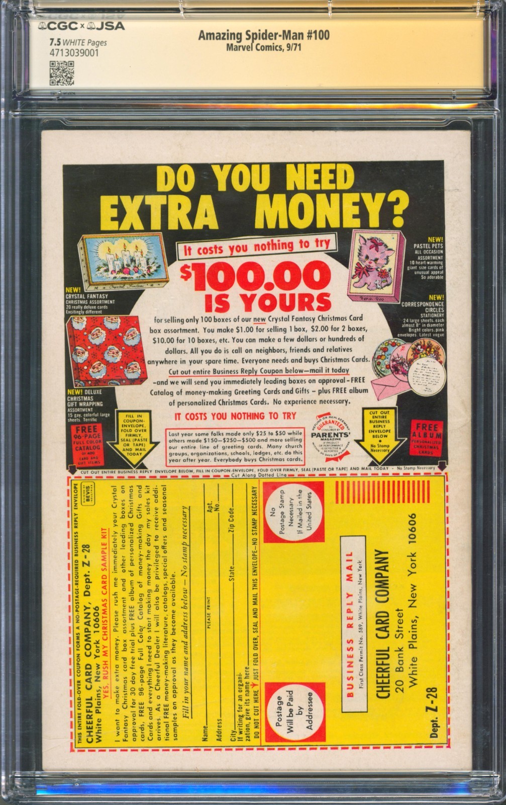 Amazing Spider-Man #100 CGC 7.5 Marvel 1971 100th Anniversary Signed Stan Lee +2