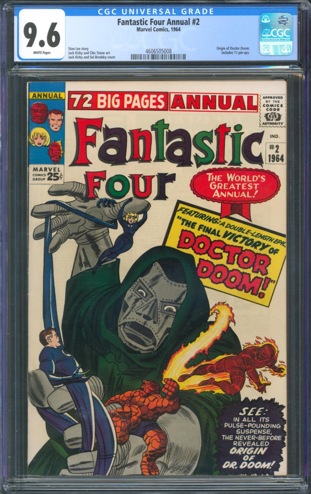 Fantastic Four Annual #2 CGC 9.6 Marvel Comics 1964 White Pages Dr. Doom Origin