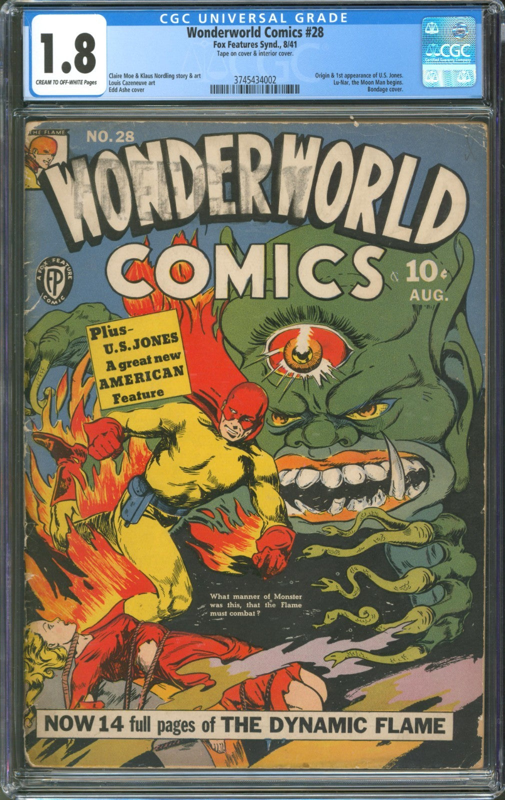 Wonderworld Comics #28 CGC 1.8 Fox Features Synd. 1941 1st Appearance U.S. Jones