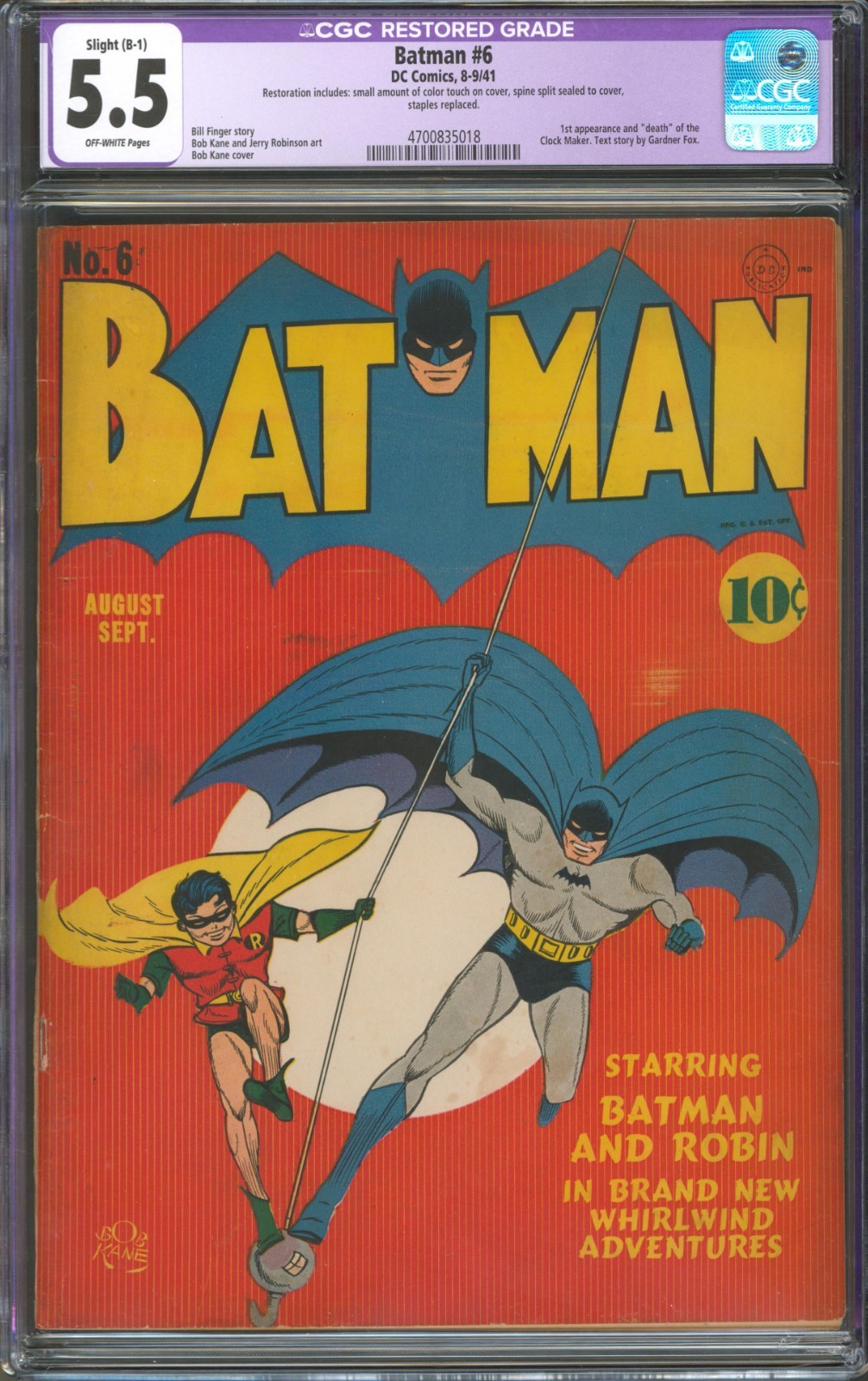 Batman #6 CGC 5.5 D.C. Comics 1941 Restored 1st Appearance of the Clock Maker