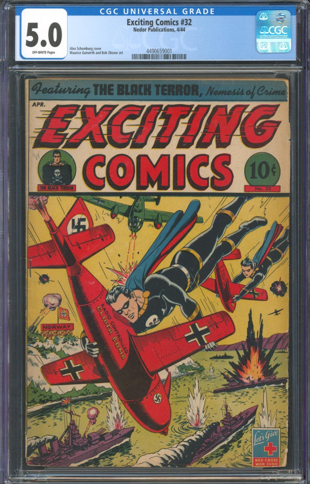 Exciting Comics #32 CGC 5.0 Nedor Publications 1944 Alex Schomburg WW2 Cover