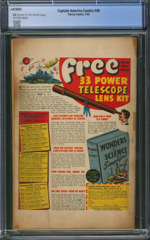 Captain America Comics #48 CGC 2.0 Timely 1945 Alex Schomburg Cover Human Torch