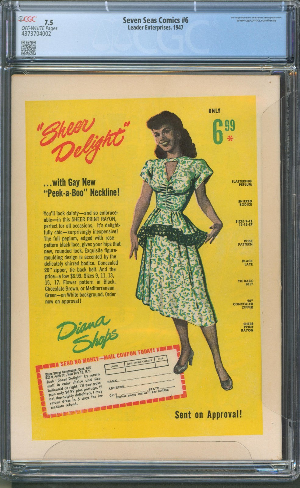 Seven Seas Comics #6 CGC 7.5 Leader Enterprises 1947 Matt Baker Cover