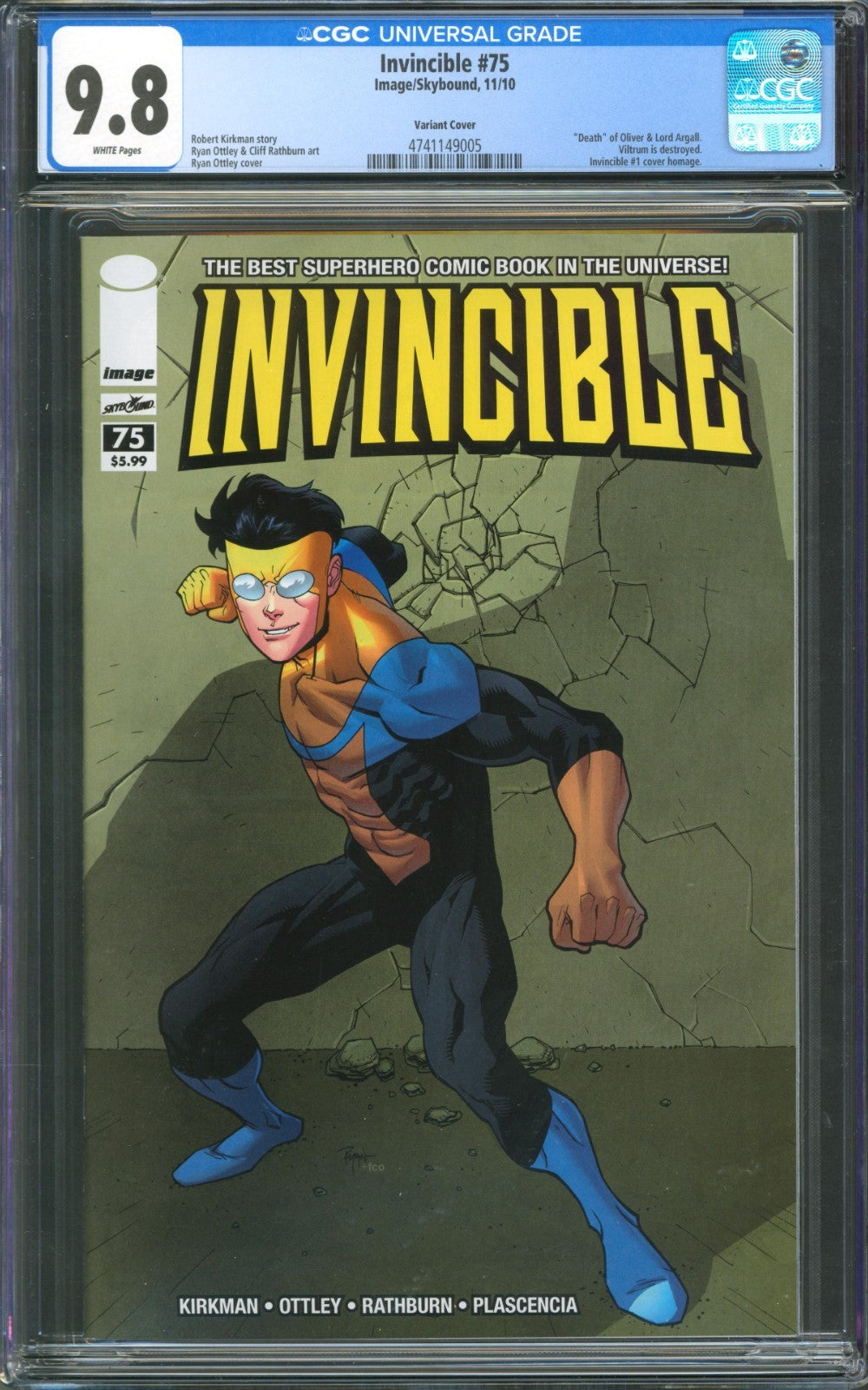 Invincible #75 CGC 9.8 Image/Skybound 2010 Variant Cover Invincible #1 Homage