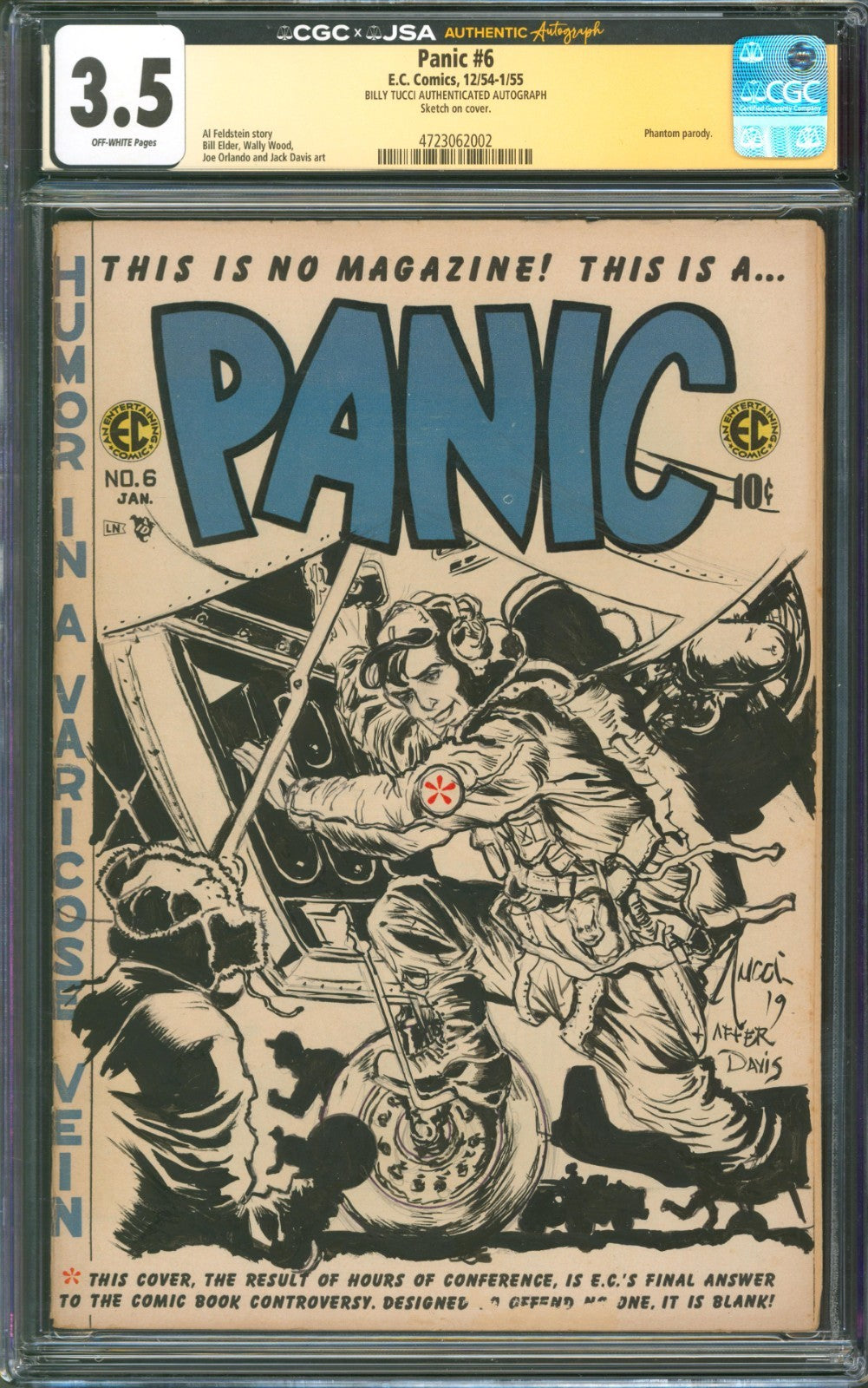 Panic #6 CGC 3.5 E.C. Comics 1954 Signed by Billy Tucci w/ Airboy Sketch