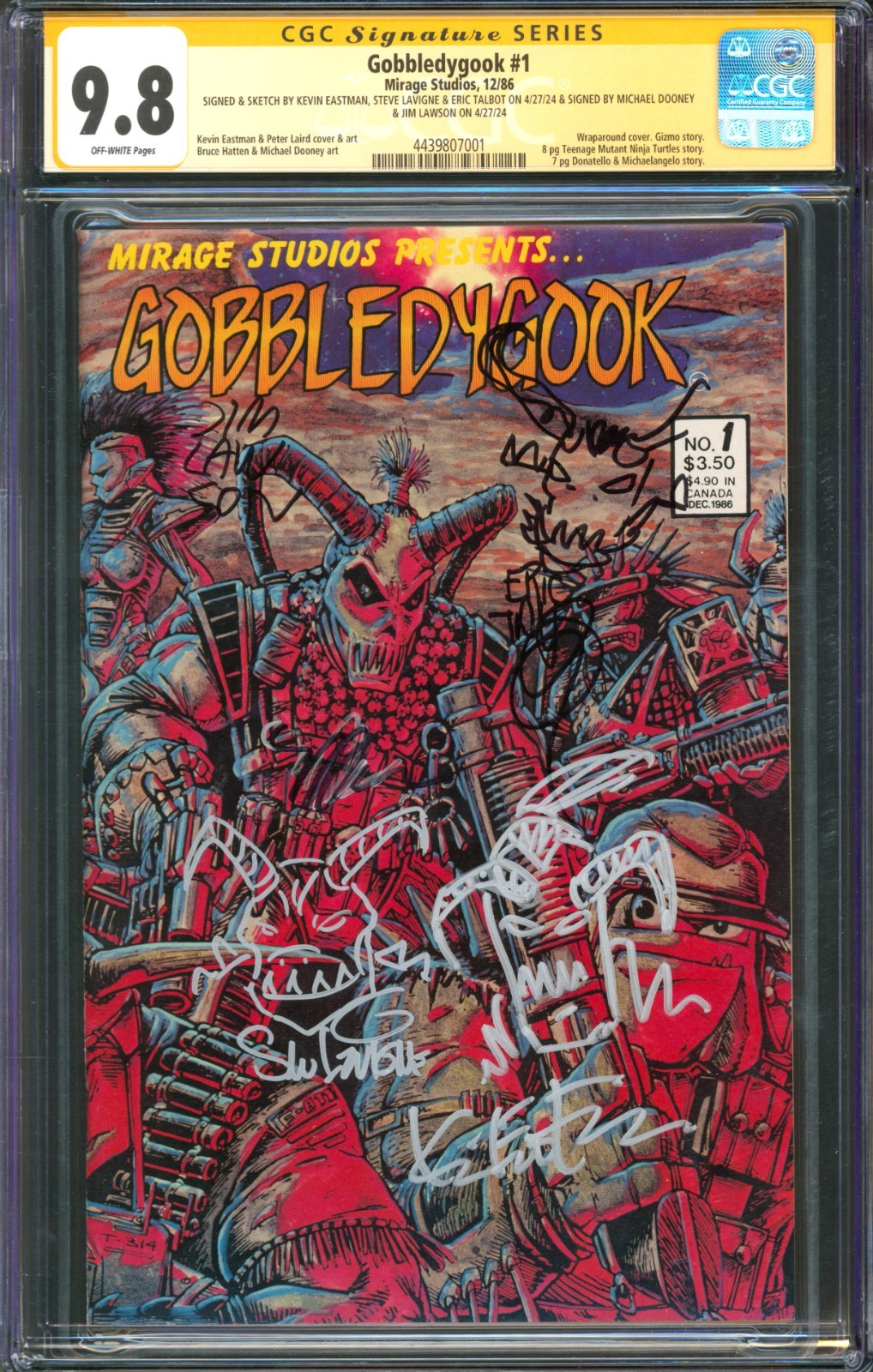 Gobbledygook #1 CGC 9.8 Mirage 1986 3x Sketches and 5x Signed