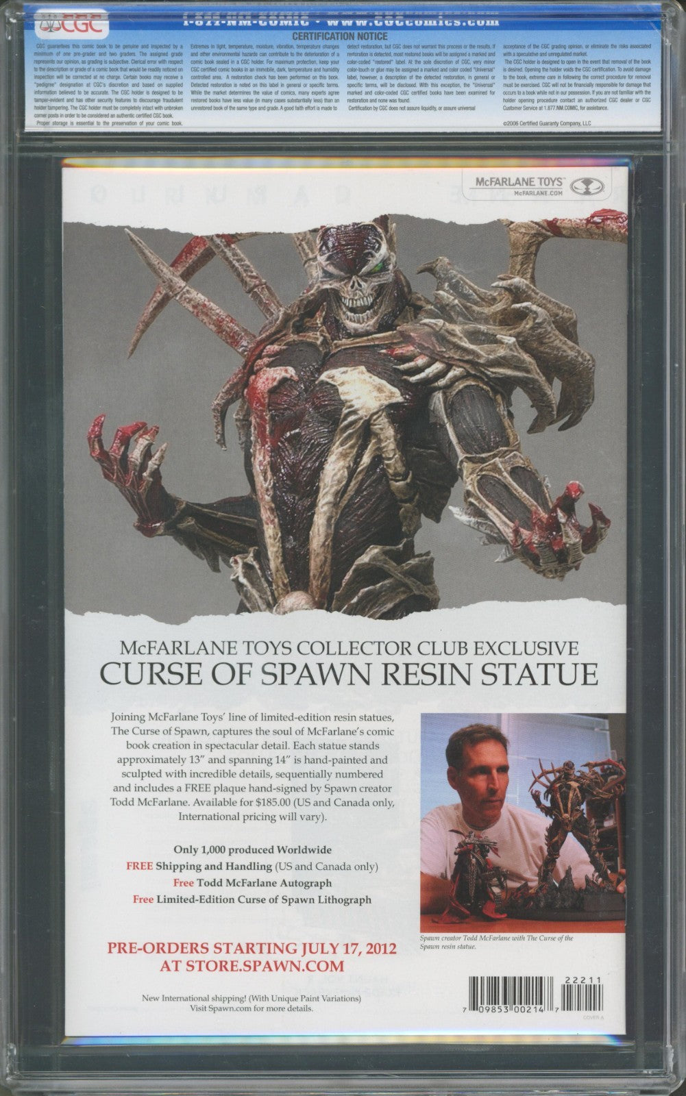 Spawn #222 CGC 9.8 Image Comics 2012 Kudranski Variant Cover Low Print Run