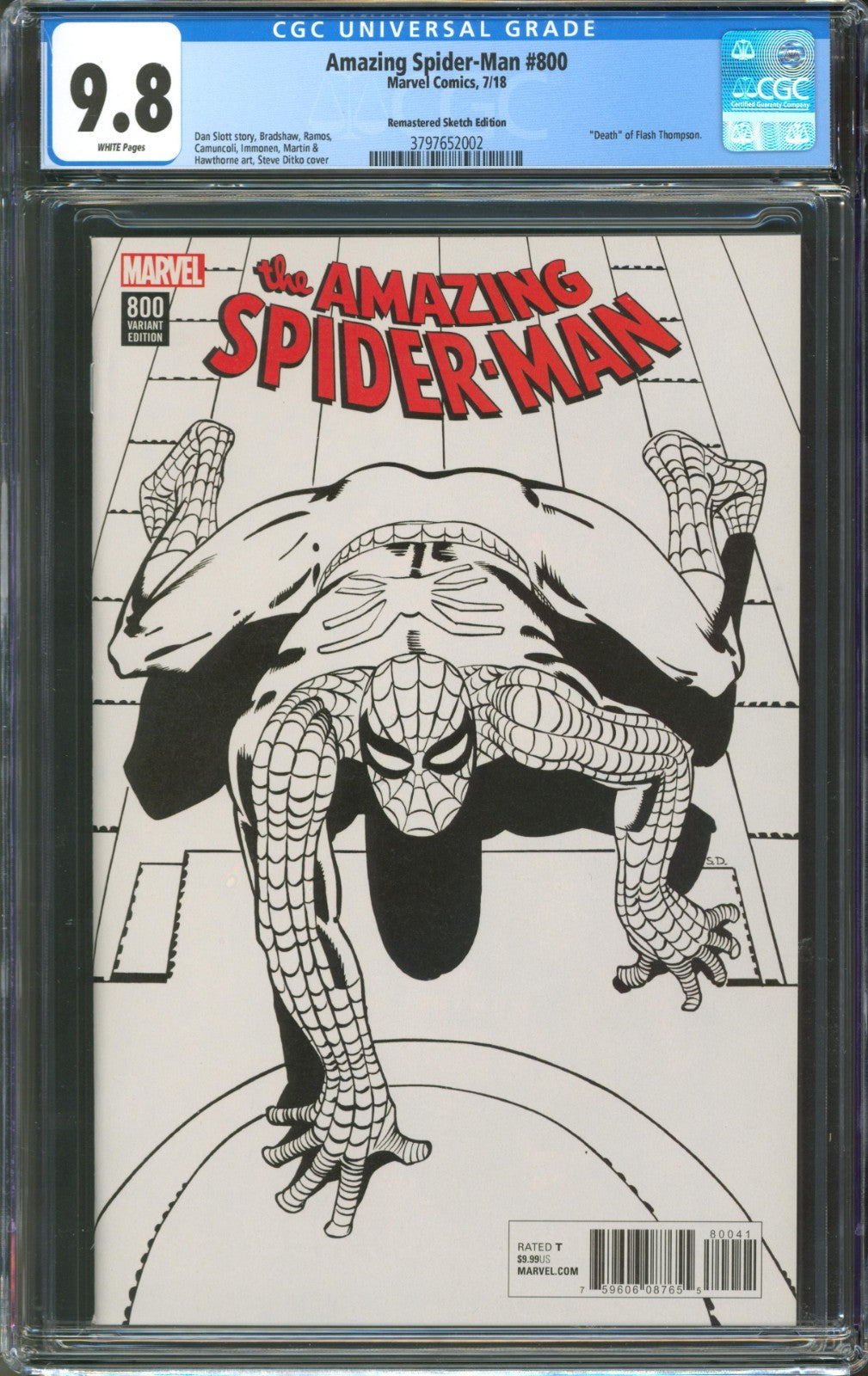 Amazing Spider-Man #800 CGC 9.8 Marvel 2018 Remastered Sketch Variant Ditko
