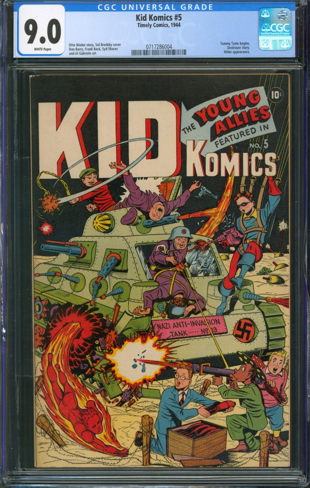 Kid Komics #5 CGC 9.0 Timely Comics 1944 White Pages Destroyer Story Hitler App
