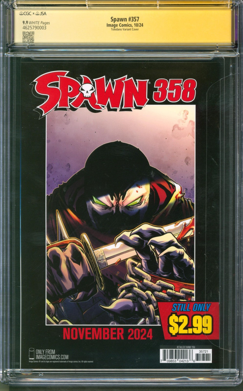 Spawn #357 CGC 9.9 Image 2024 Todd McFarlane Signed Toledano Retailer Thank You