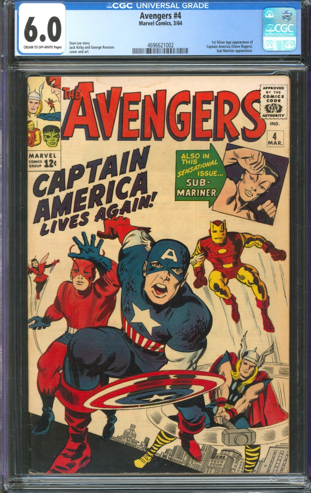 Avengers #4 CGC 6.0 Marvel Comics 1964 1st Silver Age Captain America Appearance