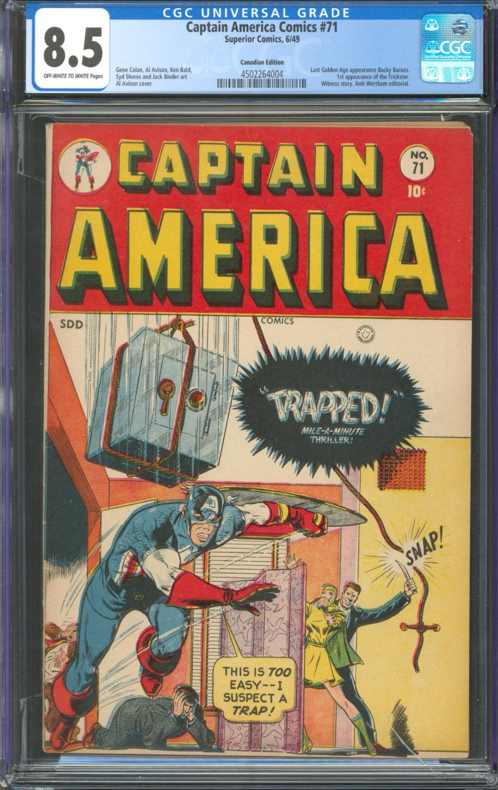 Captain America Comics #71 CGC 8.5 Superior 1949 Canadian 1st App of Trickster
