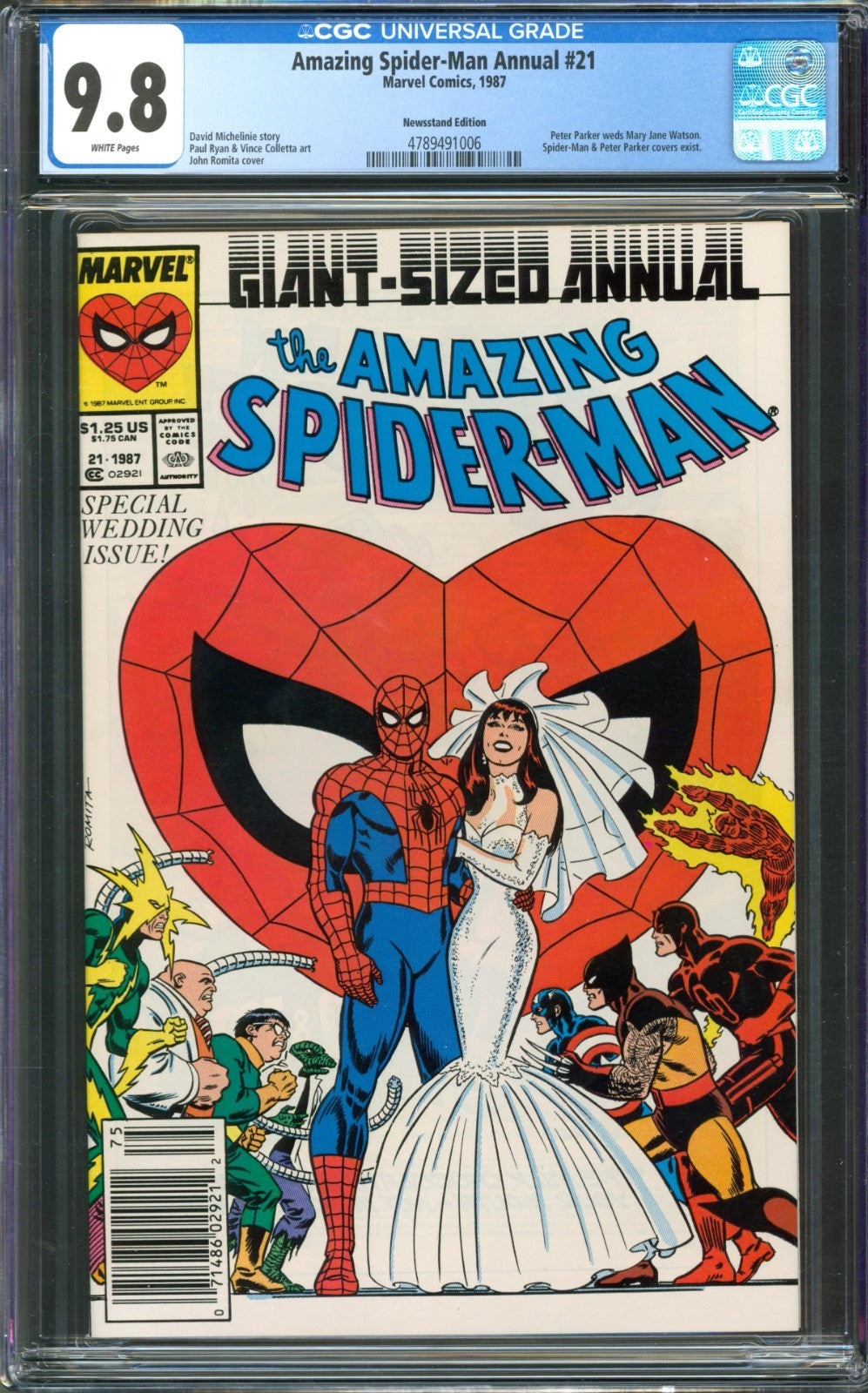 Amazing Spider-Man Annual #21 CGC 9.8 Marvel Comics 1987 Newsstand Wedding