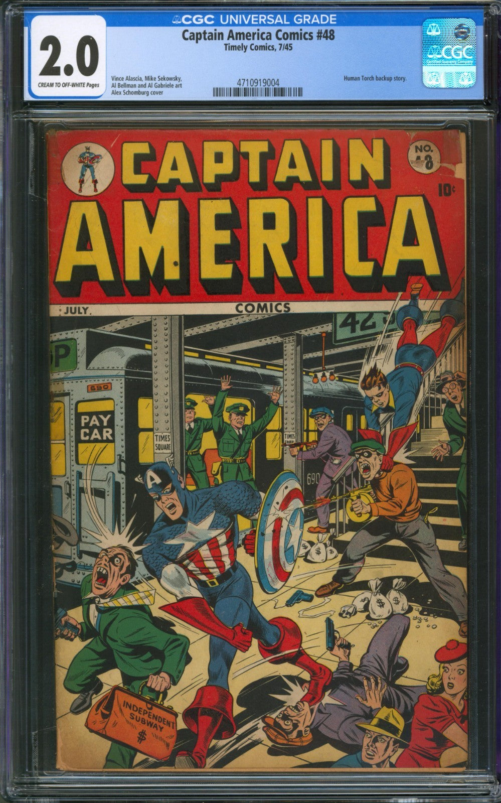 Captain America Comics #48 CGC 2.0 Timely 1945 Alex Schomburg Cover Human Torch