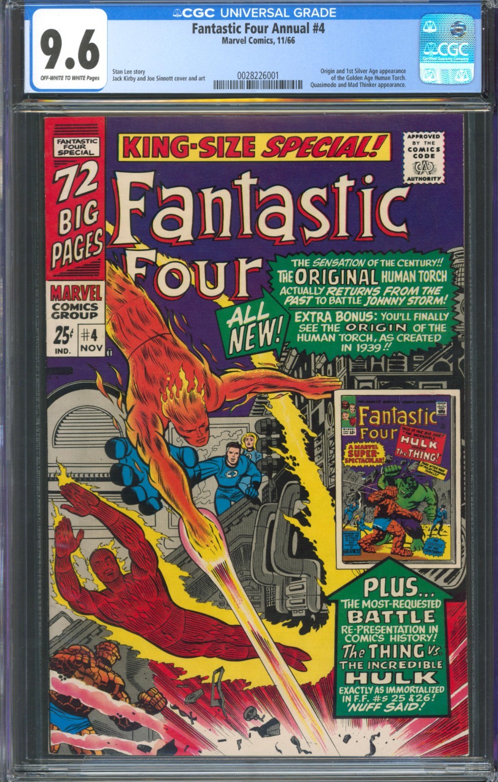 Fantastic Four Annual #4 CGC 9.6 Marvel Comics 1966 Origin & 1st G.A Human Torch