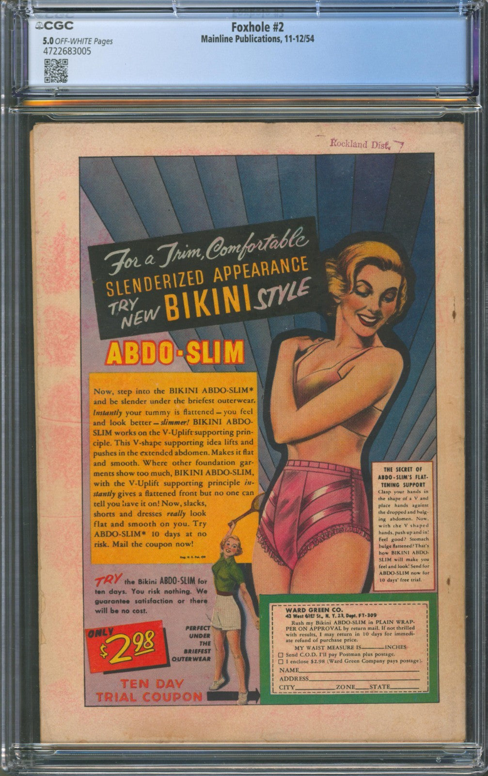 Foxhole #2 CGC 5.0 Mainline 1954 Classic Jack Kirby War Cover Golden Age