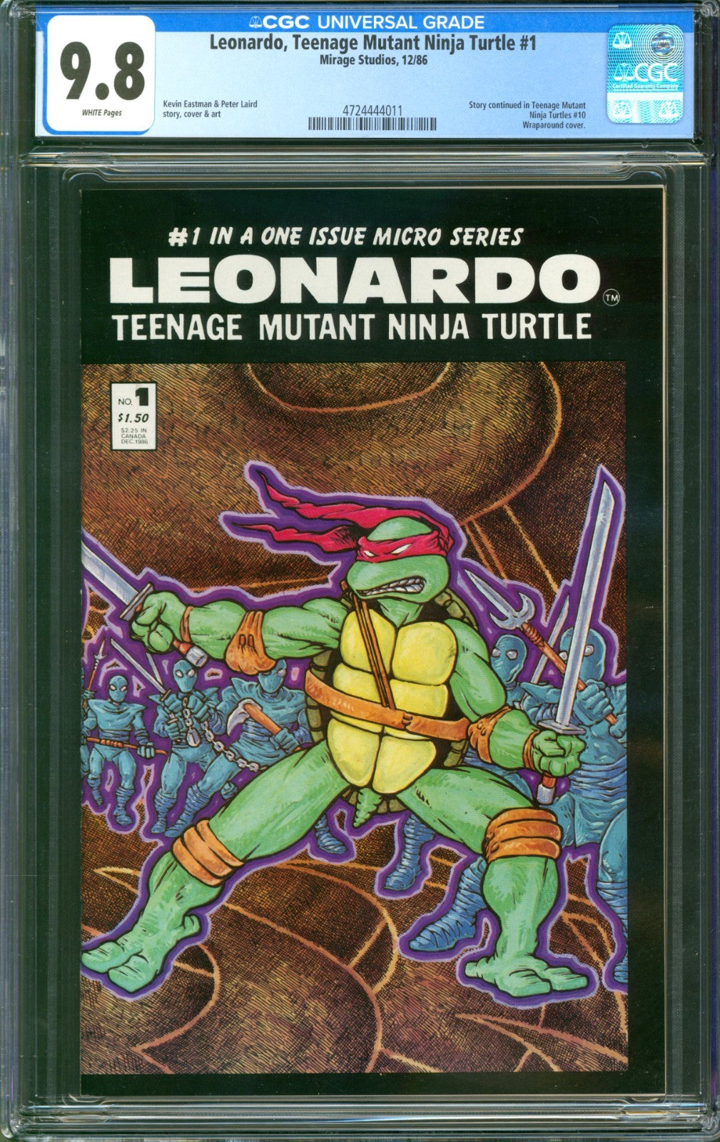 Leonardo, Teenage Mutant Ninja Turtle #1 CGC 9.8 Mirage Studios 1986 TMNT Cover
