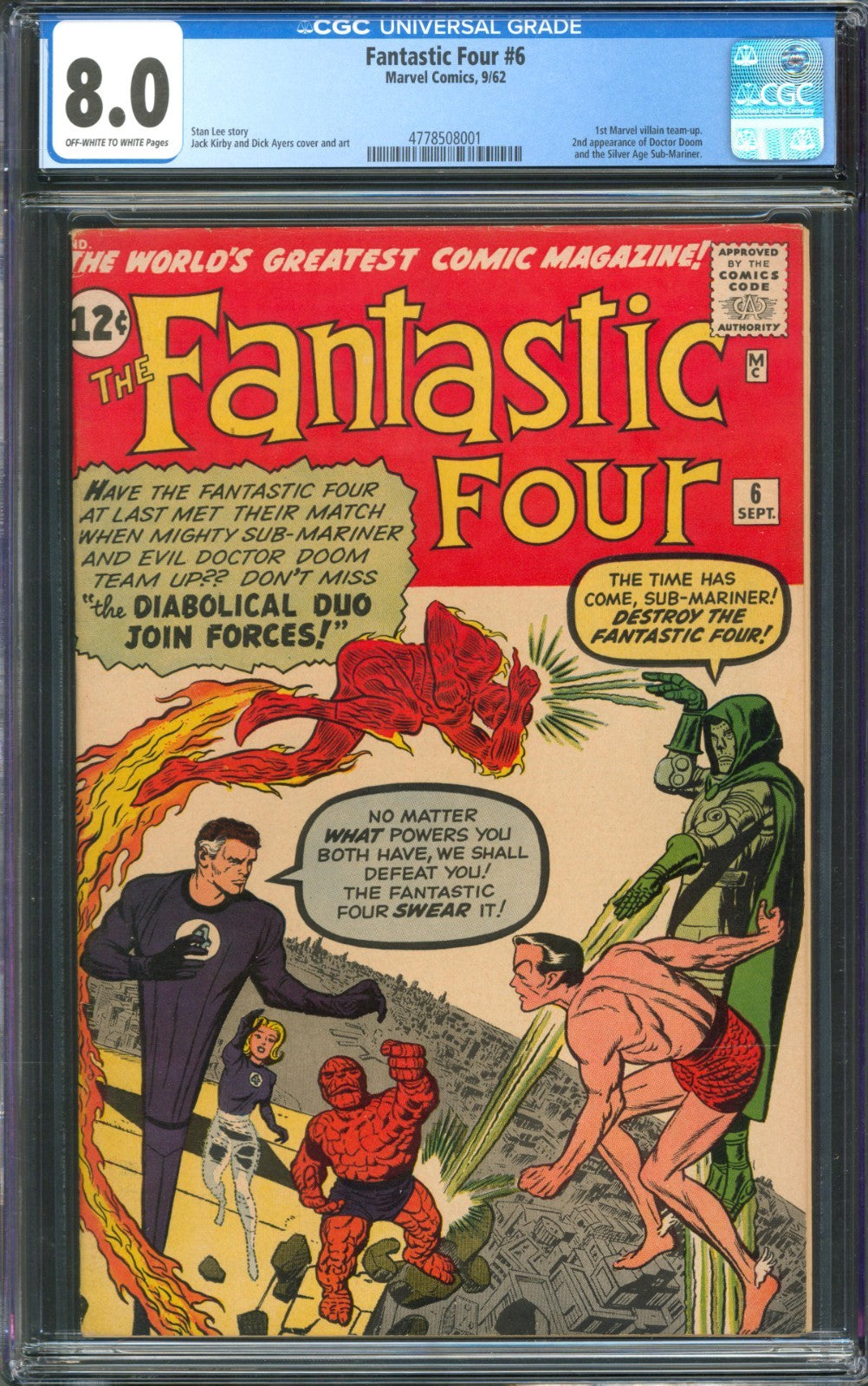 Fantastic Four #6 CGC 8.0 Marvel Comics 1962 2nd Appearance of Doctor Doom