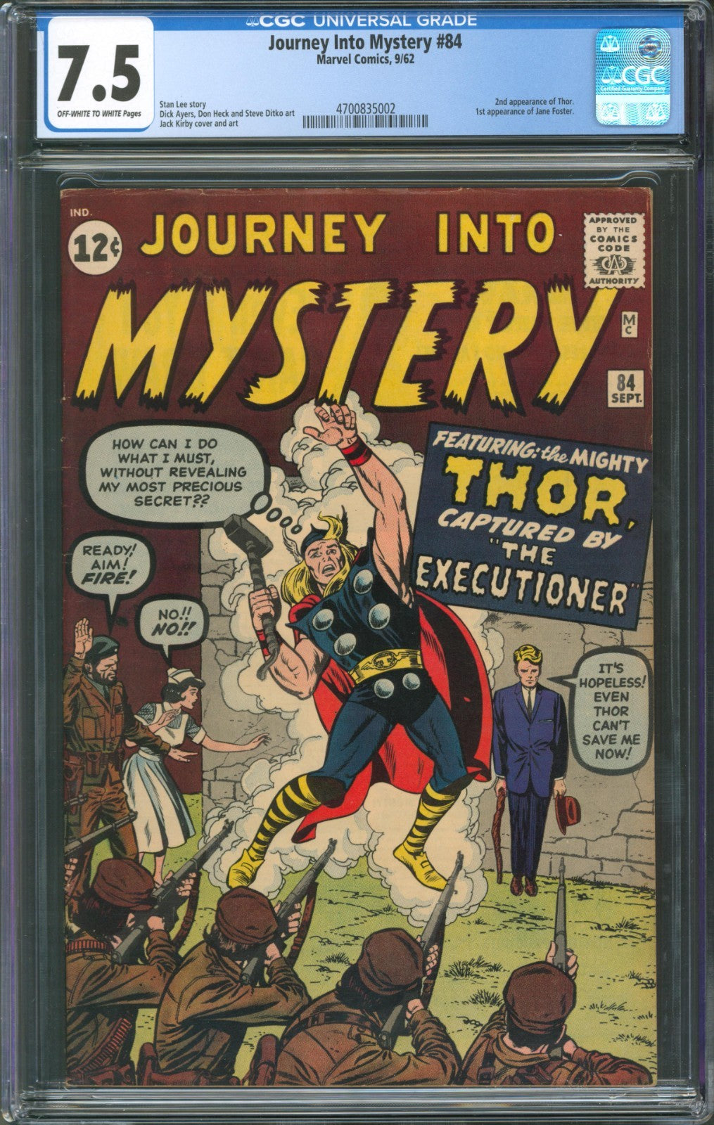 Journey Into Mystery #84 CGC 7.5 Marvel Comics 1962 1st Appearance Jane Foster