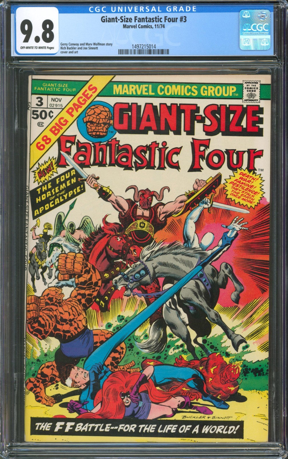 Giant-Size Fantastic Four #3 CGC 9.8 Marvel Comics 1974 Thing Battle Cover