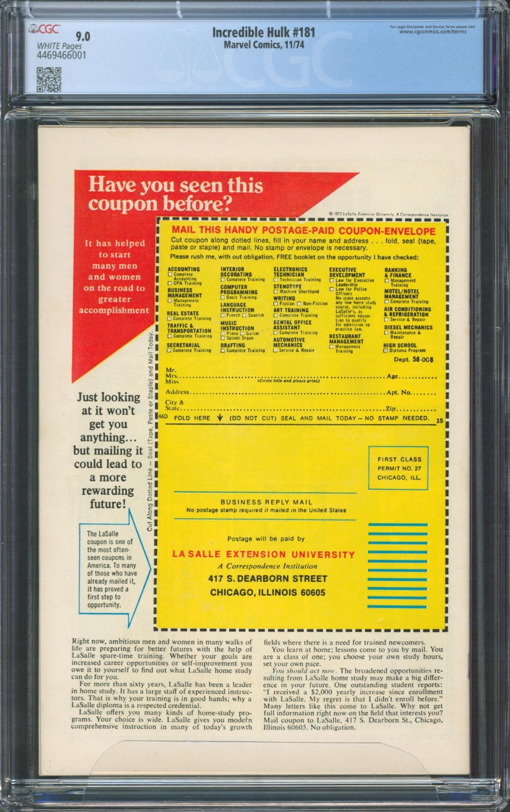Incredible Hulk #181 CGC 9.0 Marvel Comics 1974 White Pages 1st App of Wolverine