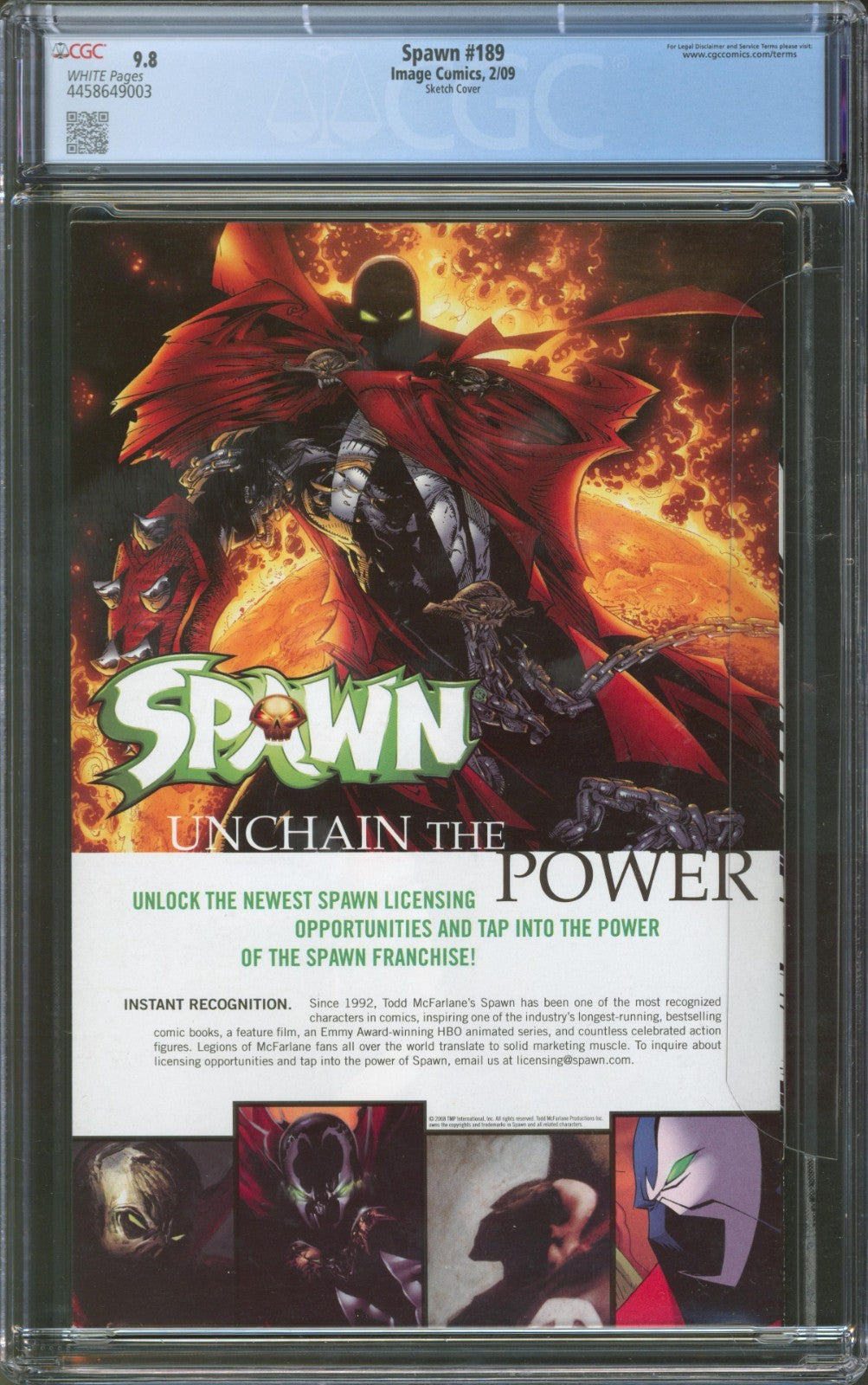 Spawn #189 CGC 9.8 Image Comics 2009 Sketch Cover Variant by Todd McFarlane