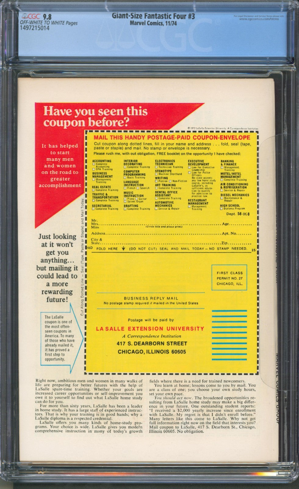 Giant-Size Fantastic Four #3 CGC 9.8 Marvel Comics 1974 Thing Battle Cover