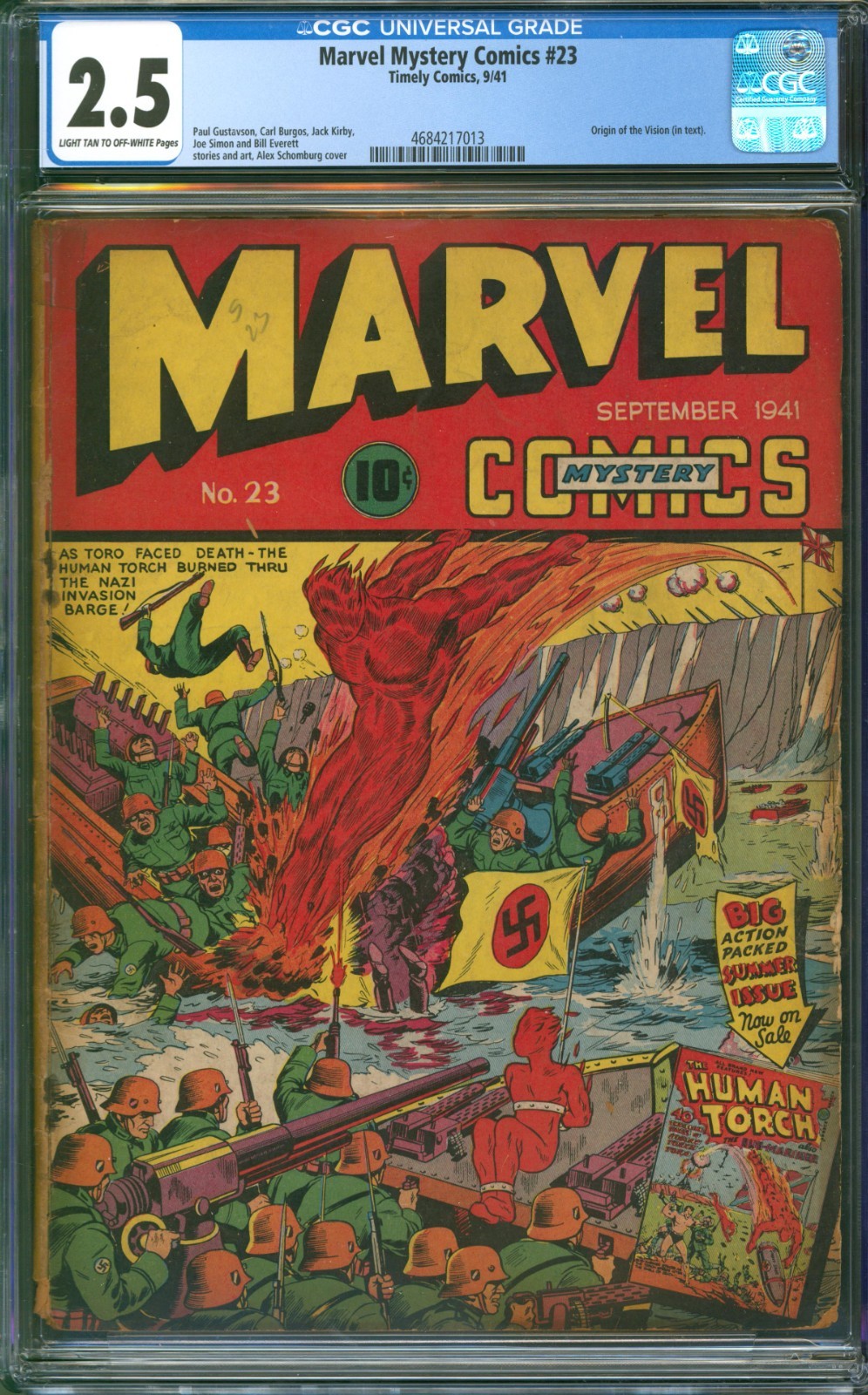 Marvel Mystery Comics #23 Timely 1941 Alex Schomburg War Cover Origin of Vision