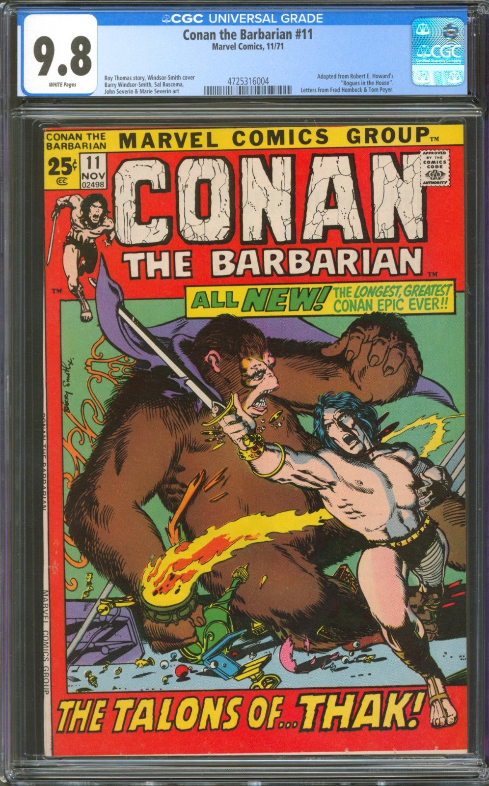 Conan the Barbarian #11 CGC 9.8 Marvel Comics 1971 Barry Windsor-Smith Cover