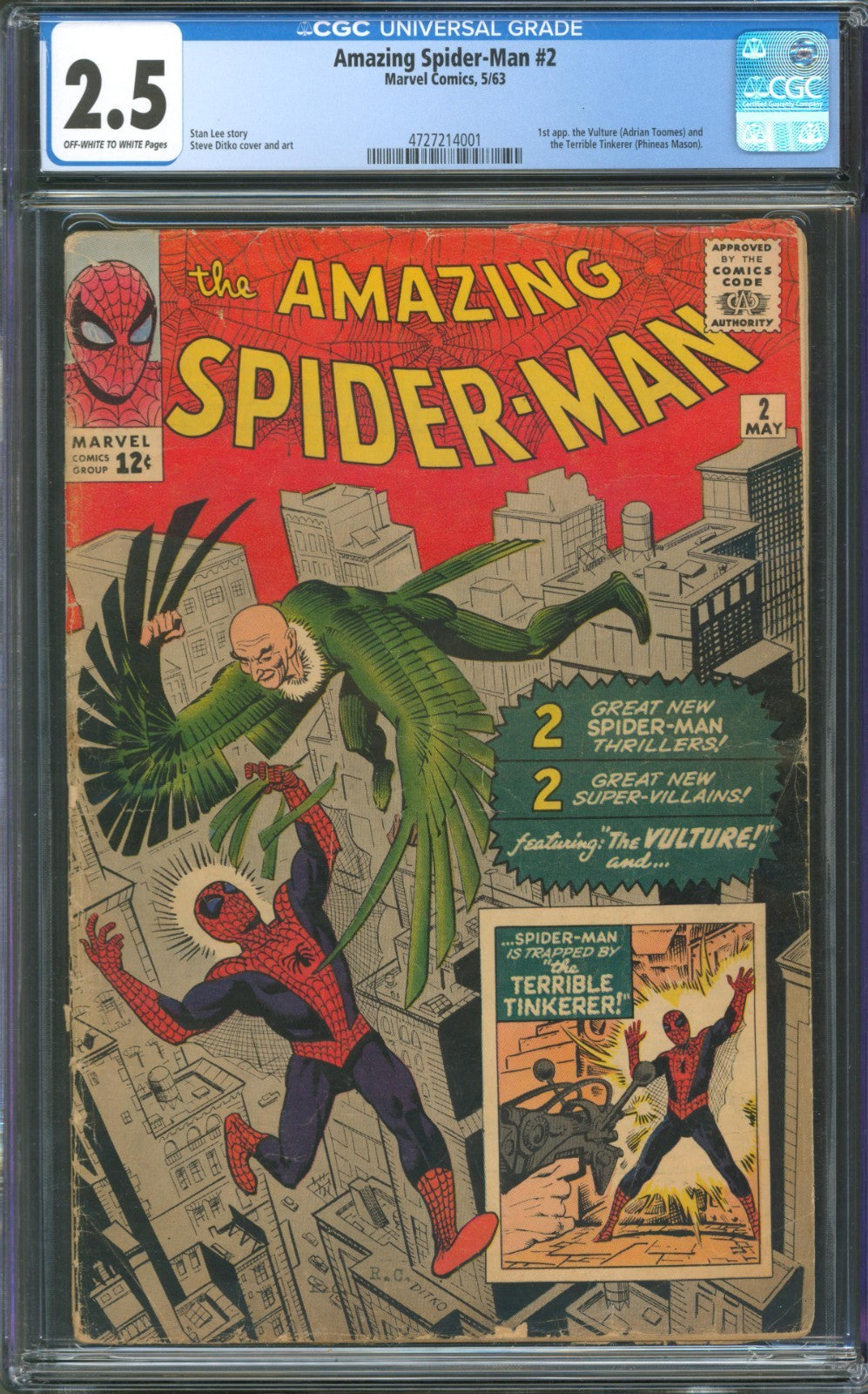 Amazing Spider-Man #2 CGC 2.5 Marvel Comics 1963 1st Appearance of the Vulture
