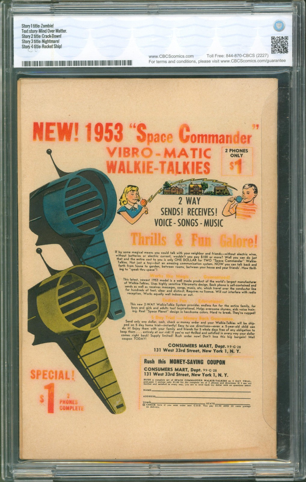 Menace #5 CBCS 5.5 Atlas Comics 1953 1st Appearance & Origin of Zombie