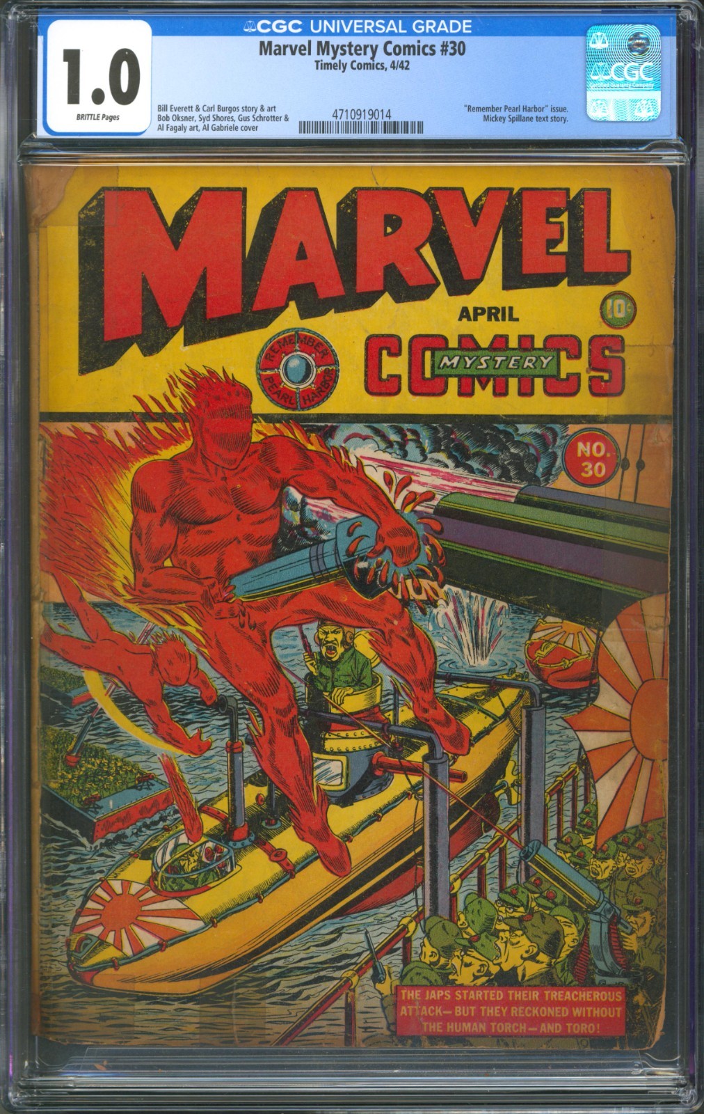 Marvel Mystery Comics #30 CGC 1.0 Timely 1942 "Remember Pearl Harbor" Issue