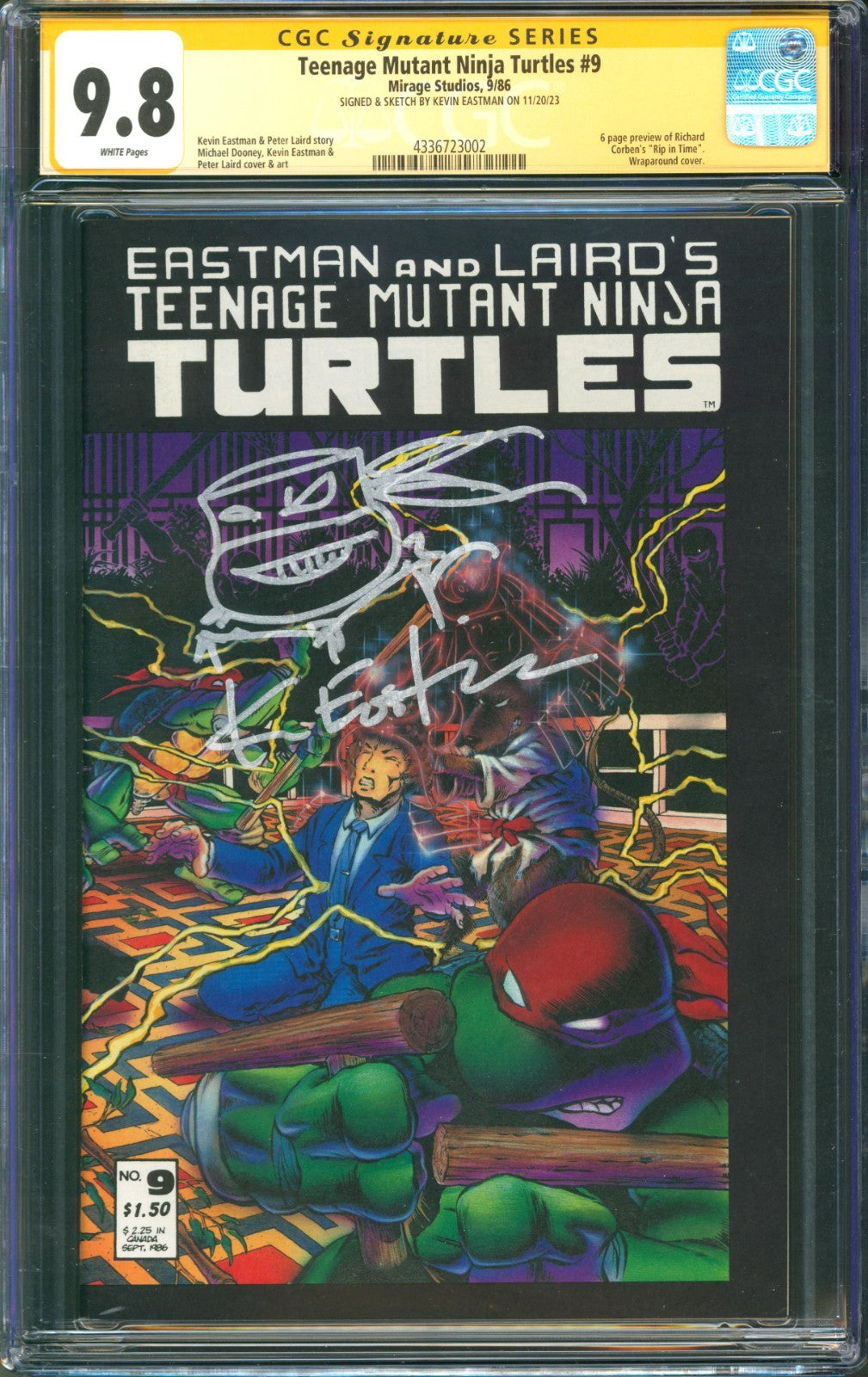 Teenage Mutant Ninja Turtles #9 CGC 9.8 Mirage 1986 Eastman Signed & Sketched