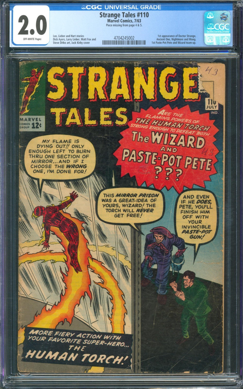 Strange Tales #110 CGC 2.0 Marvel Comics 1963 1st Appearance of Doctor Strange