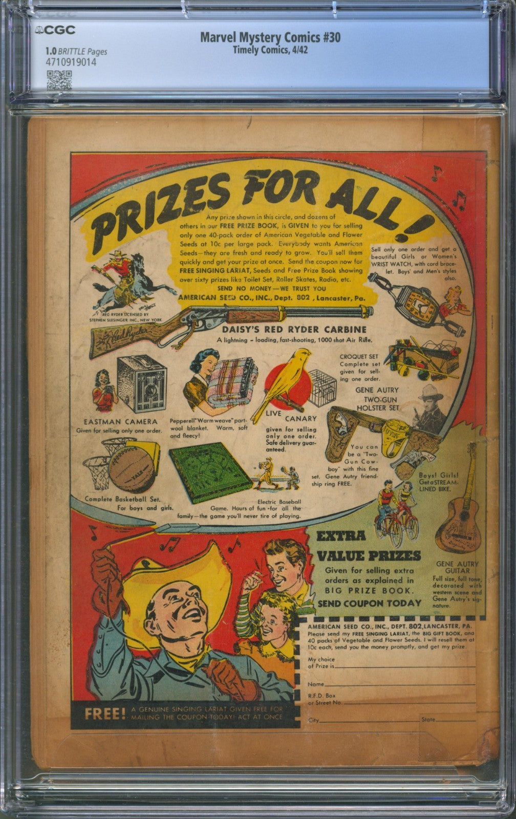 Marvel Mystery Comics #30 CGC 1.0 Timely 1942 "Remember Pearl Harbor" Issue