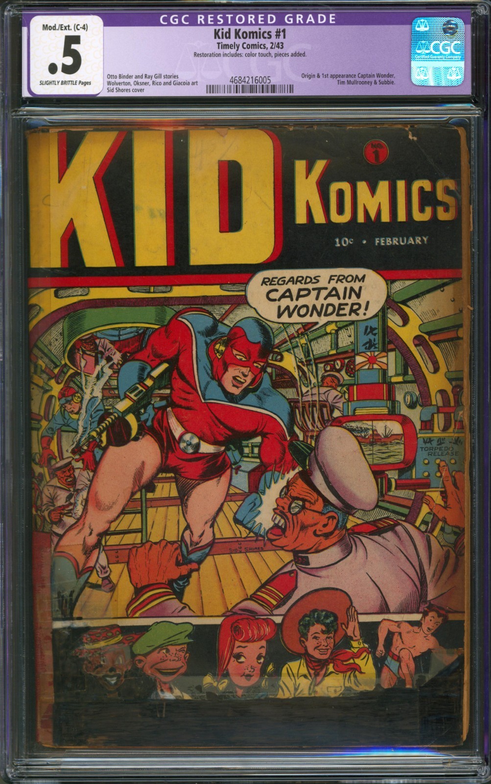 Kid Komics #1 CGC 0.5 Timely Comics 1943 Restored 1st Appearance Captain Wonder