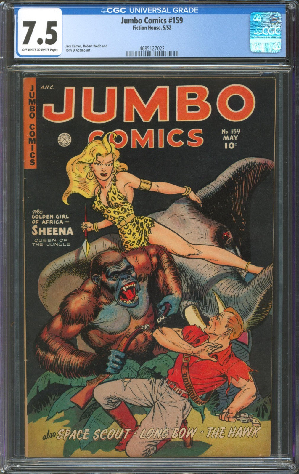 Jumbo Comics #159 CGC 7.5 Fiction House 1952 Jack Kamen Art Sheena Cover