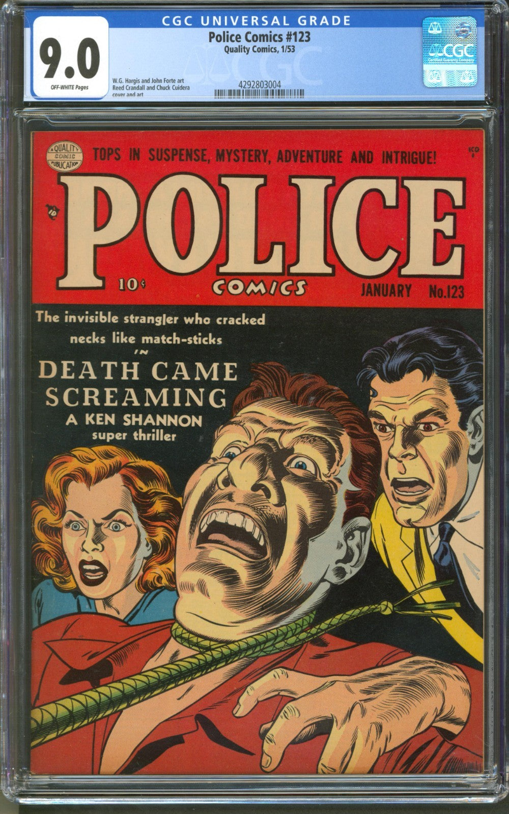 Police Comics #123 CGC 9.0 Quality 1953 Strangulation Cover Single Highest Grade