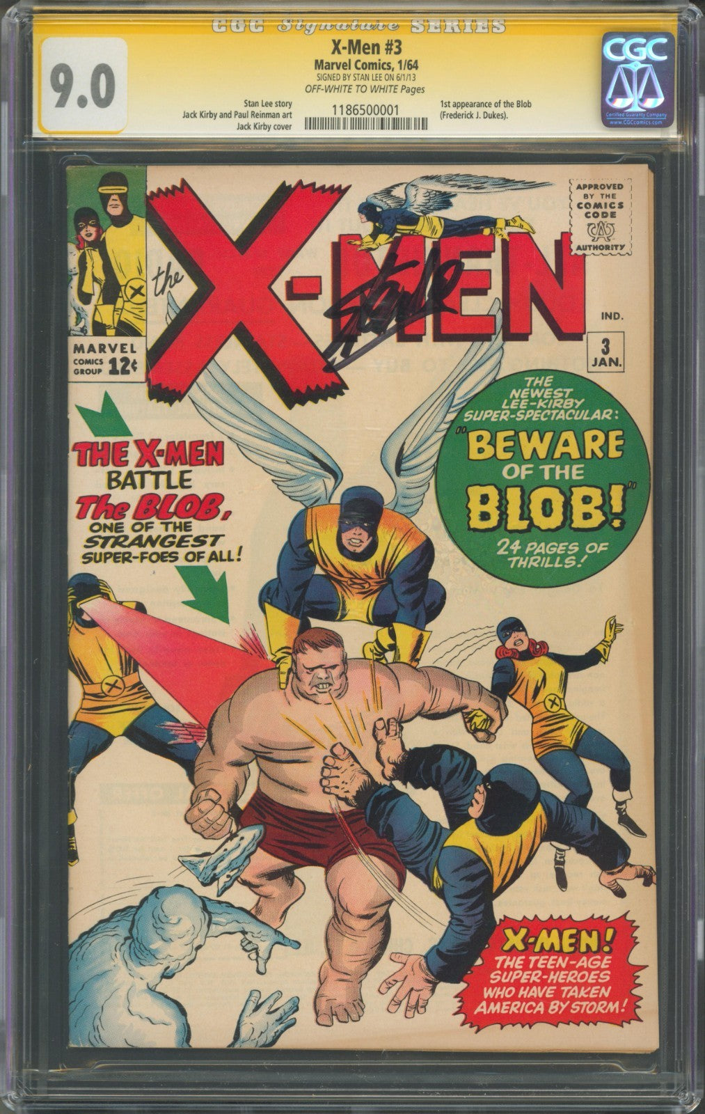 X-Men #3 CGC 9.0 Marvel Comics 1964 Stan Lee Signed 1st Appearance of the Blob