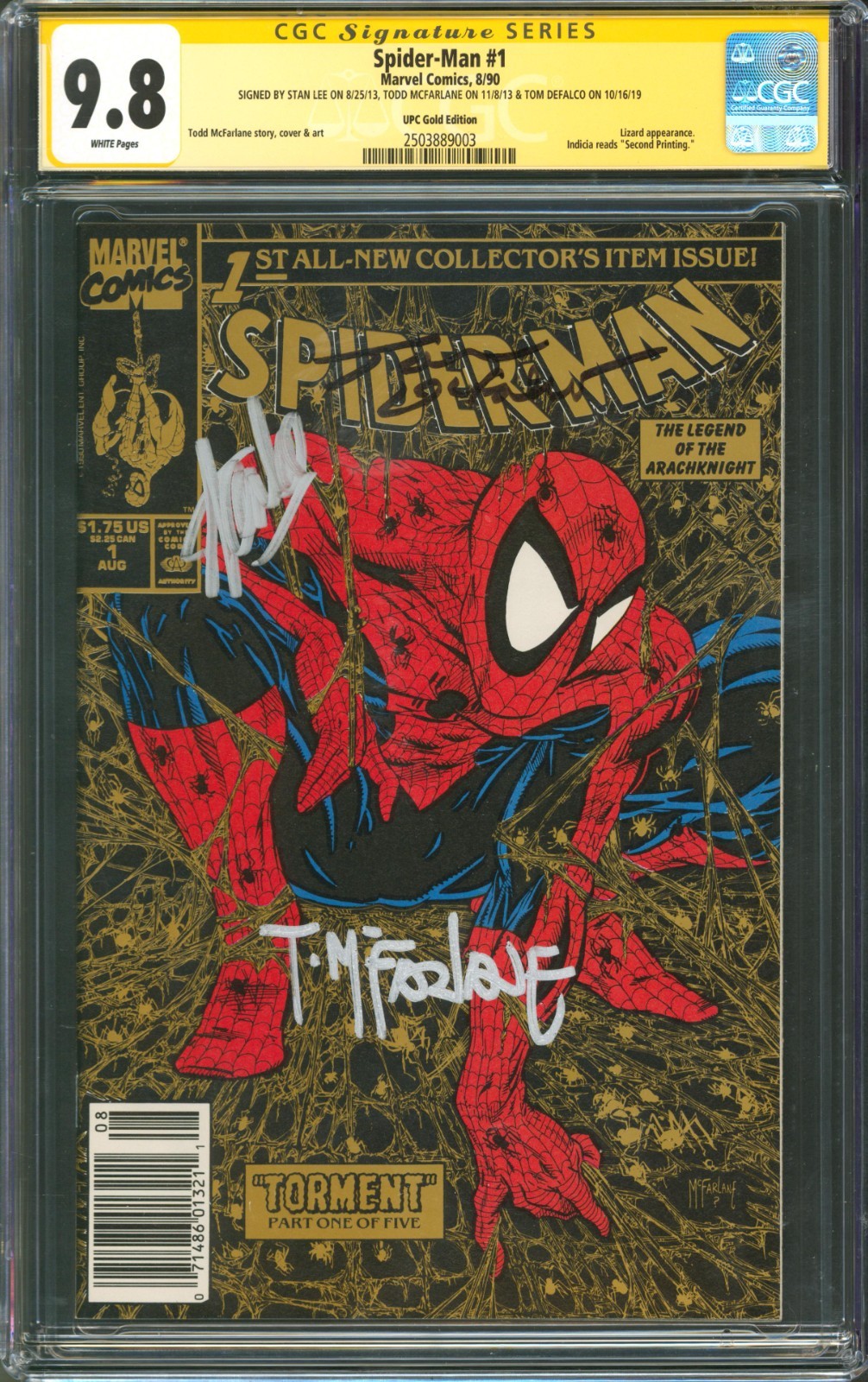 Spider-Man #1 CGC 9.8 Marvel Comics 1990 UPC Gold Edition Signed 3x Stan Lee