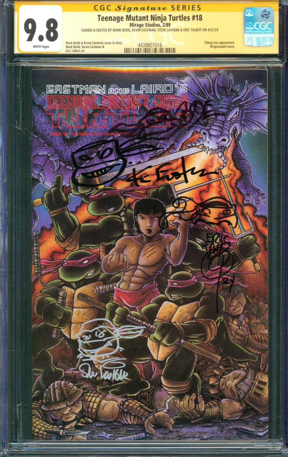 Teenage Mutant Ninja Turtles #18 CGC 9.8 Mirage 1989 Signed 4x & Sketched 2x