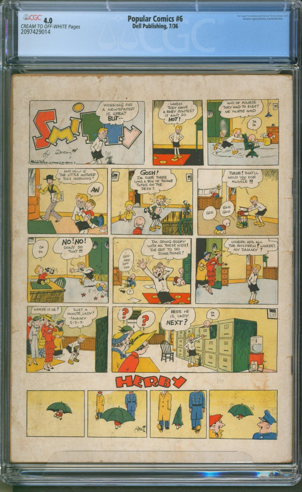 Popular Comics #6 CGC 4.0 Dell Publishing 1936 1st Appearance of Scribbly